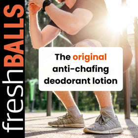 Fresh BALLS anti-chafing lotion in application for comfort and dryness.