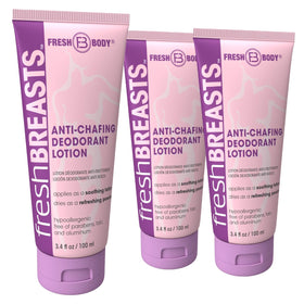 Fresh Breasts anti-chafing lotion being applied to the under-breast area for protection