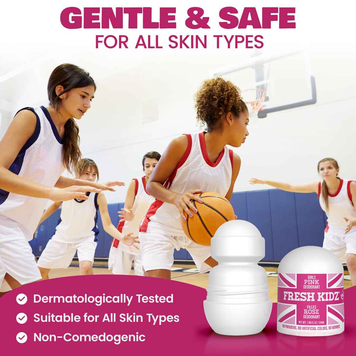 Fresh Kidz pink fragrance label notes with bergamot and jasmine