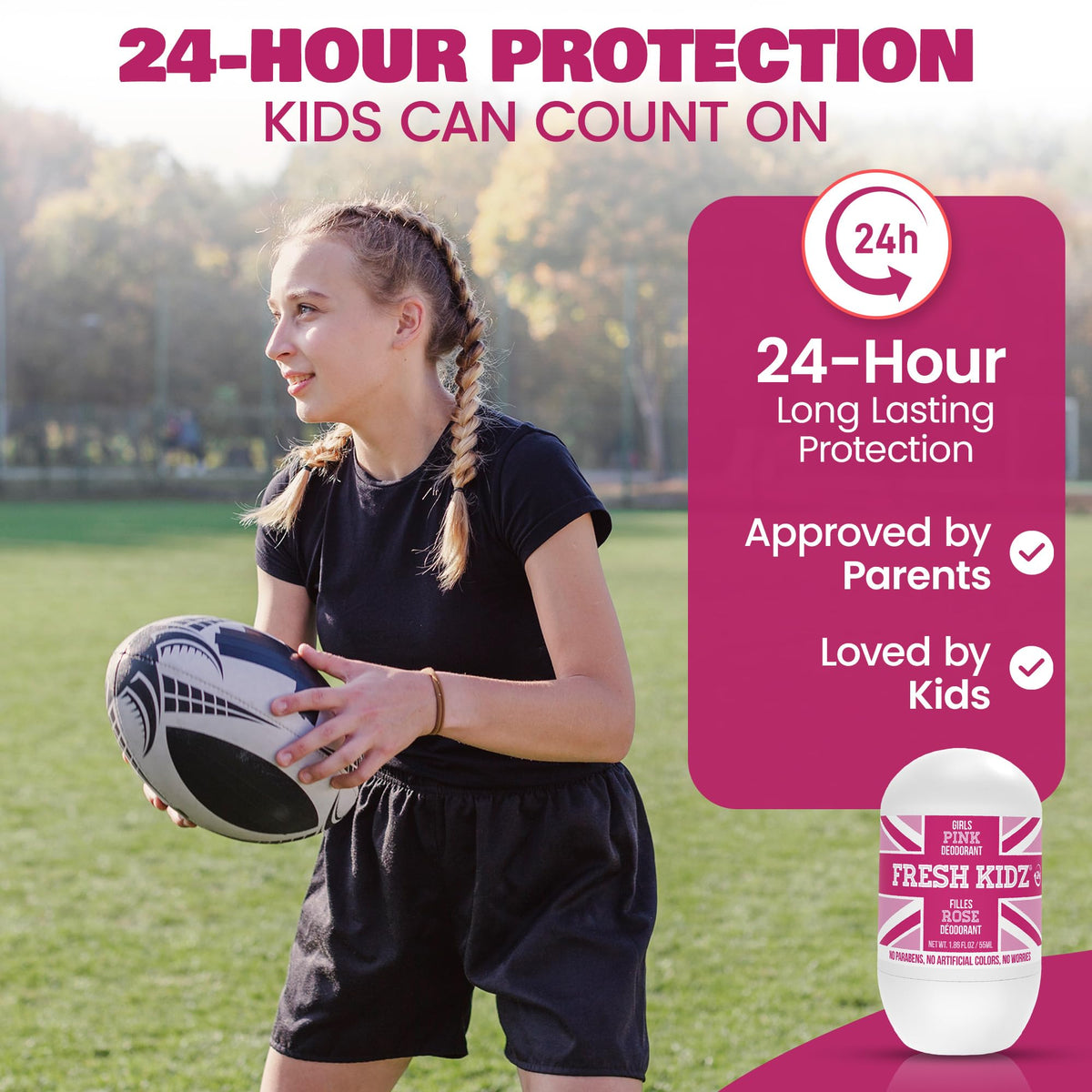 Applying Fresh Kidz roll-on during sports practice