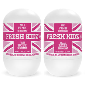 Fresh Kidz pink roll-on bottle front view showing gentle formula for sensitive skin