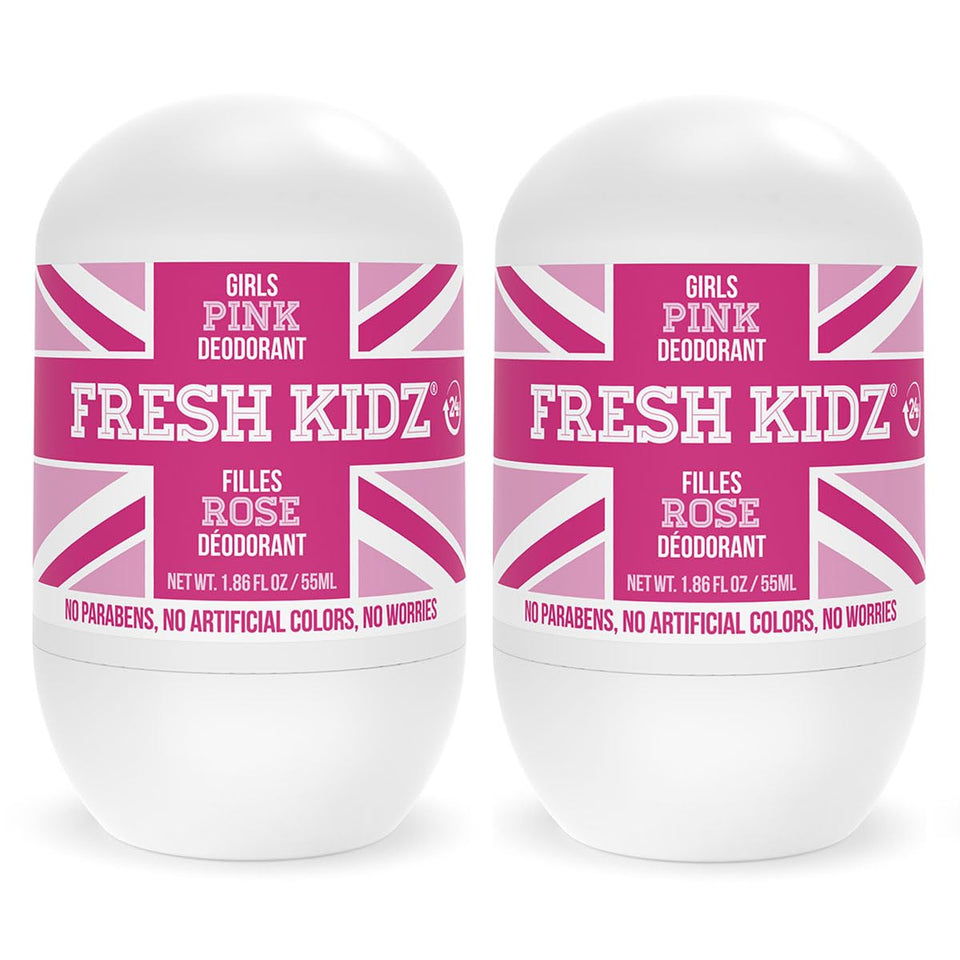 Fresh Kidz pink roll-on bottle front view showing gentle formula for sensitive skin
