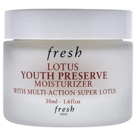 Fresh Lotus Youth Preserve Moisturizer texture swatch highlighting lightweight finish.