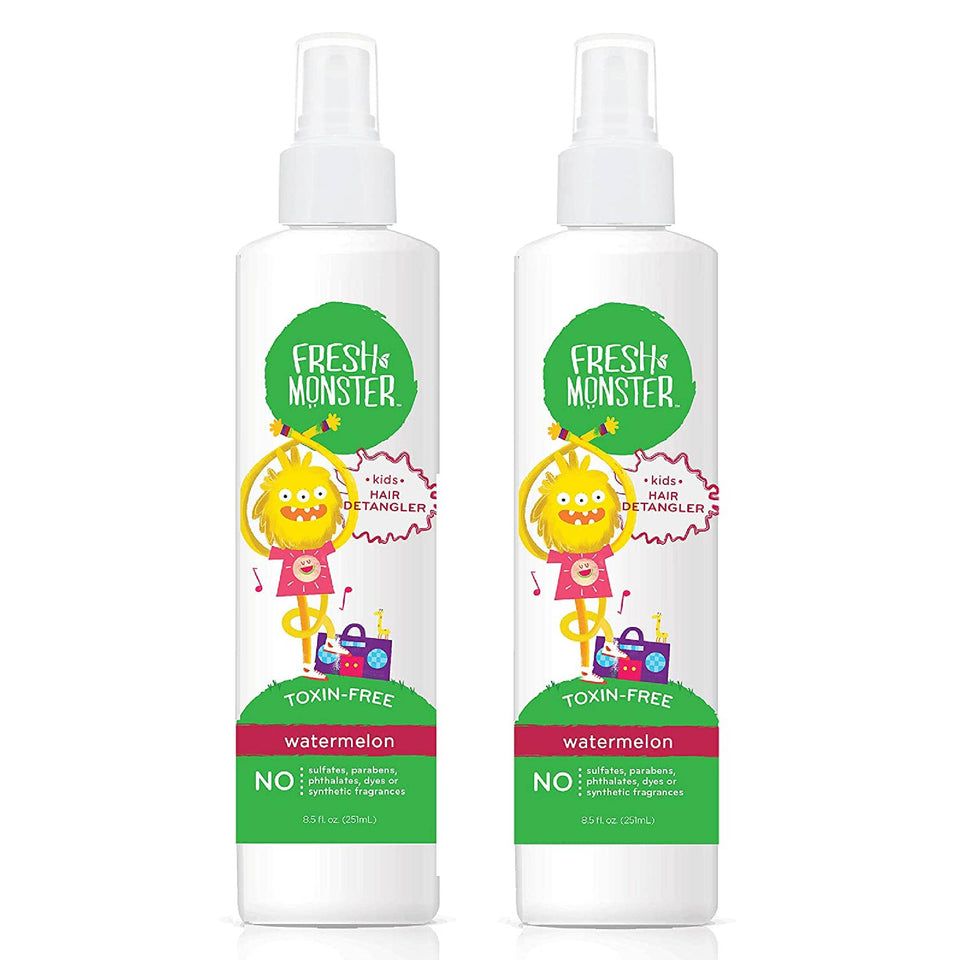 Fresh Monster Kids Detangler Spray bottle ready for easy brushing after bath time