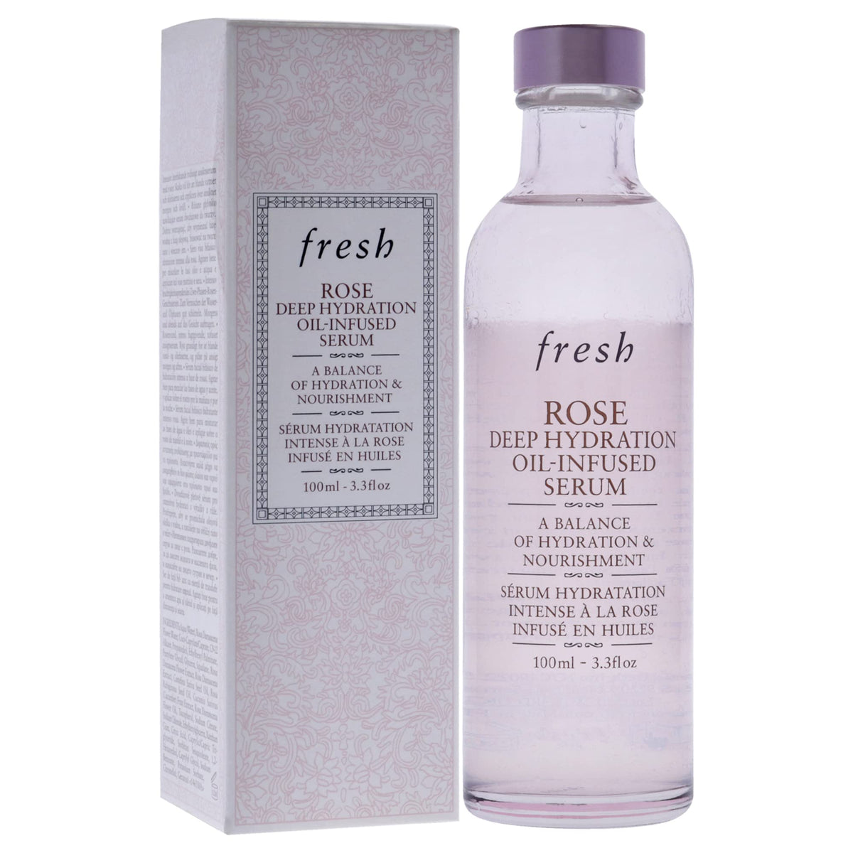 Fresh Rose Deep Hydration serum being patted onto skin for dewy, nourished results.