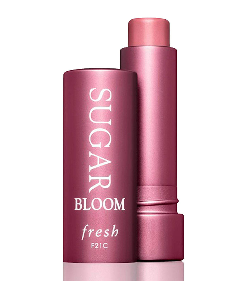 Fresh Sugar Bloom tinted lip treatment swatch showing hydrating color with SPF 15 protection