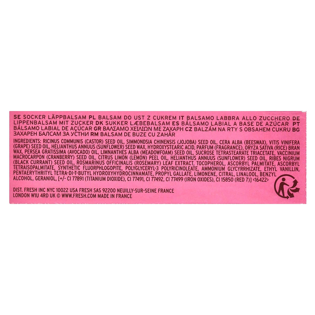 Fresh Sugar Lip Treatment Bloom color swatch shows buildable sheer tint.
