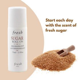 Fresh Sugar Roll-On ingredient focus on sugar for gentle odor control.