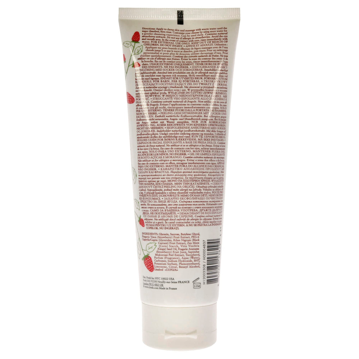 Application demo of Fresh Sugar Strawberry Exfoliating Face Wash highlighting daily exfoliation benefits.