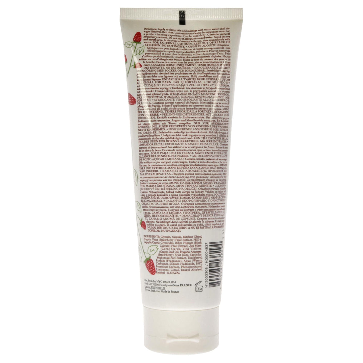 Close-up of Fresh Sugar Strawberry Exfoliating Face Wash texture showing sugar crystals for gentle polish.