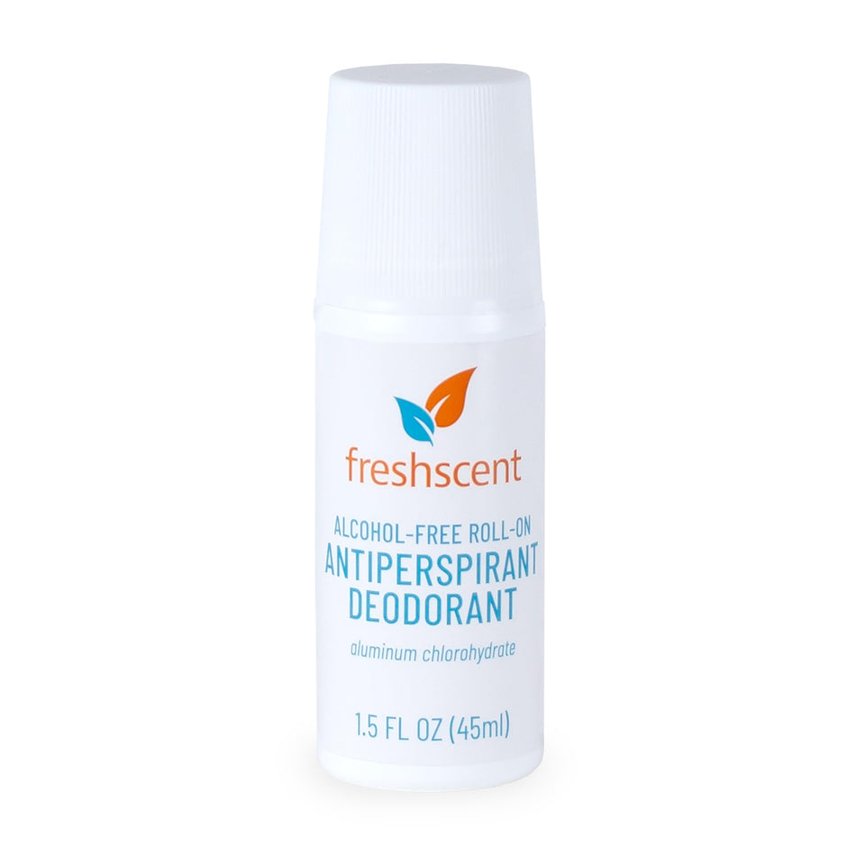 Freshscent roll on deodorant bottle with alcohol free formula for daily freshness