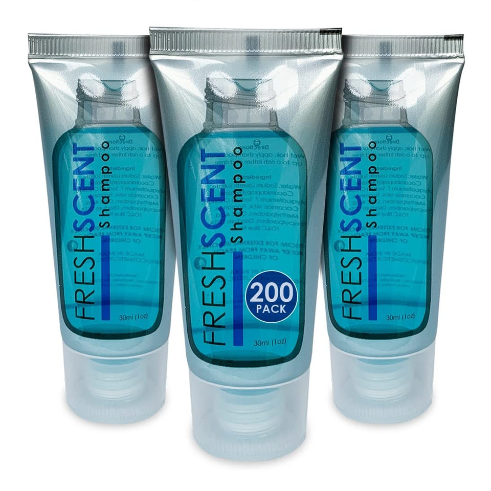 Freshscent 1oz shampoo tube for convenient hotel travel refresh.