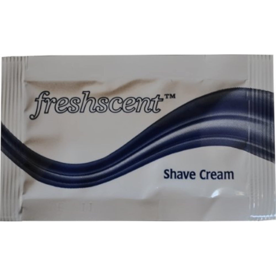 Freshscent shaving cream packet, 100-pack, ideal for travel and on-the-go grooming.
