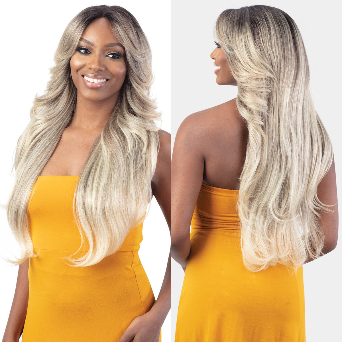 Freetress Equal Curtain Bangs HD Lace Front Wig motion shot demonstrates natural movement
