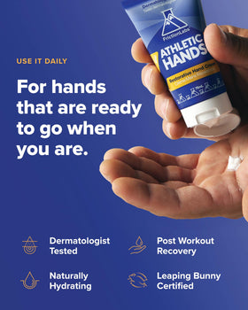 Friction Labs Athletic Hands cream on hand demonstrating quick, non-greasy absorption.