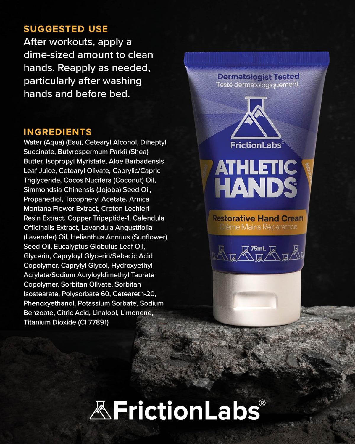 Friction Labs Athletic Hands packaging exterior highlighting vegan, cruelty-free care.