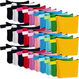 Frienda 40-pack canvas makeup bags in vibrant colors for bulk organization.