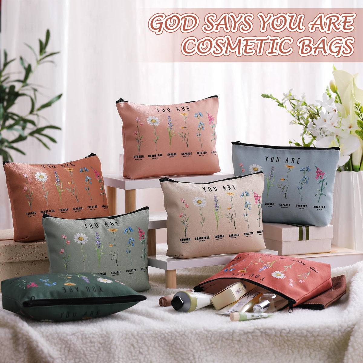 Frienda bridesmaids gift cosmetic bag with faith-inspired design for church events