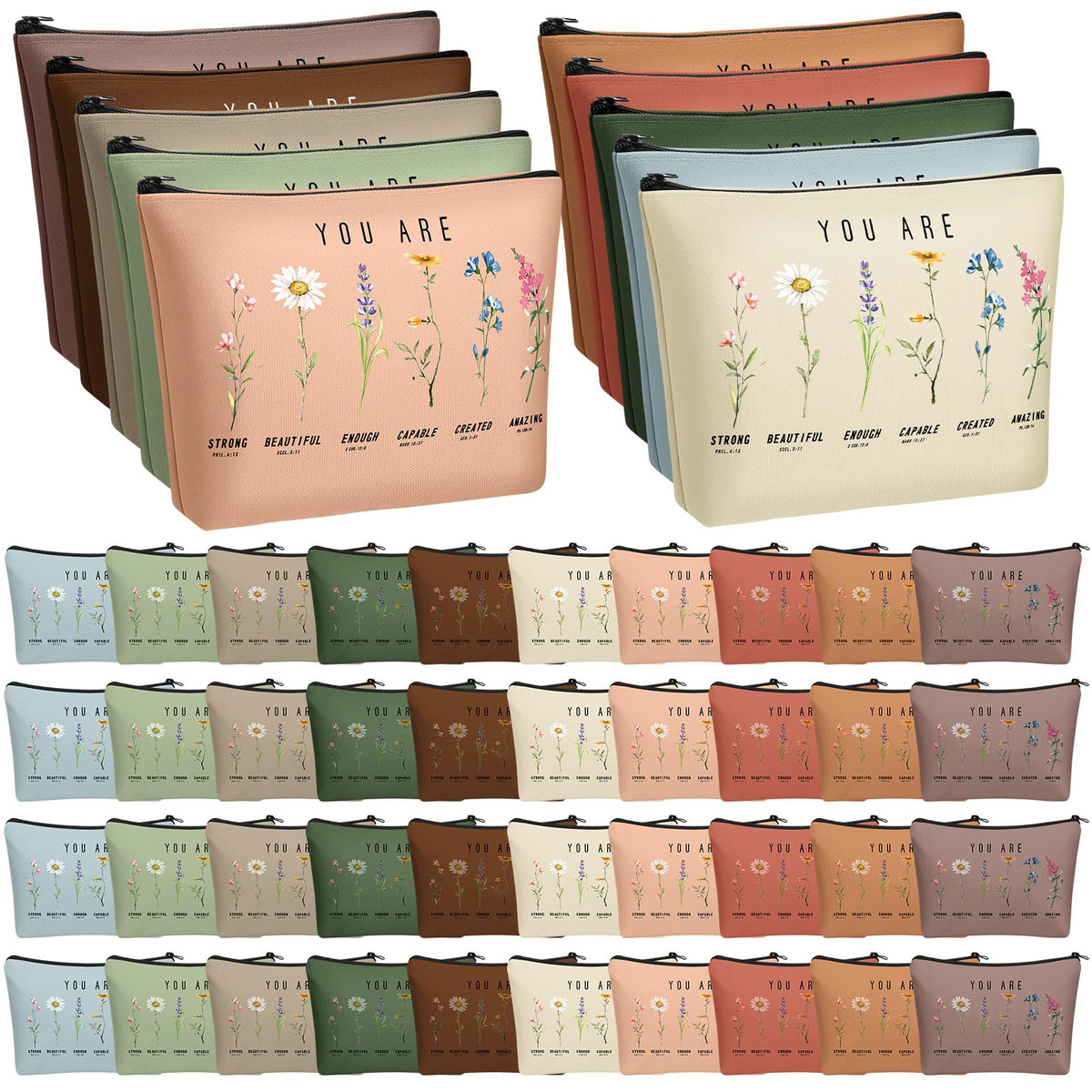 Frienda God Says You Are cosmetic bag with boho floral for daily makeup storage