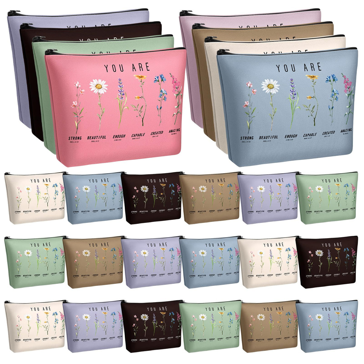 Frienda God Says You Are cosmetic bag with Bible verse and floral design for daily motivation.