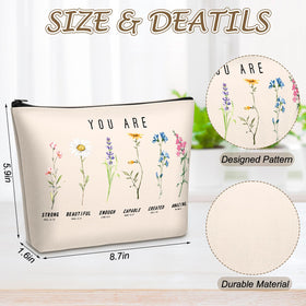 Frienda God Says You Are cosmetic bag with Bible verse and floral design for easy makeup storage.
