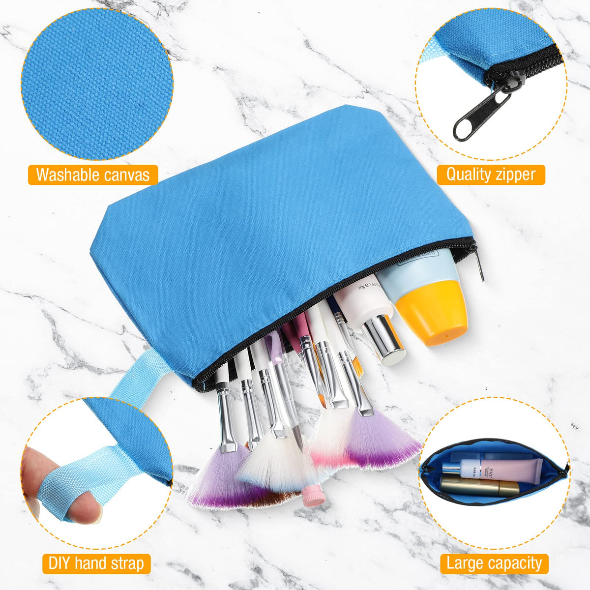 Frienda zipper pouch closeup highlights durable canvas and smooth texture.