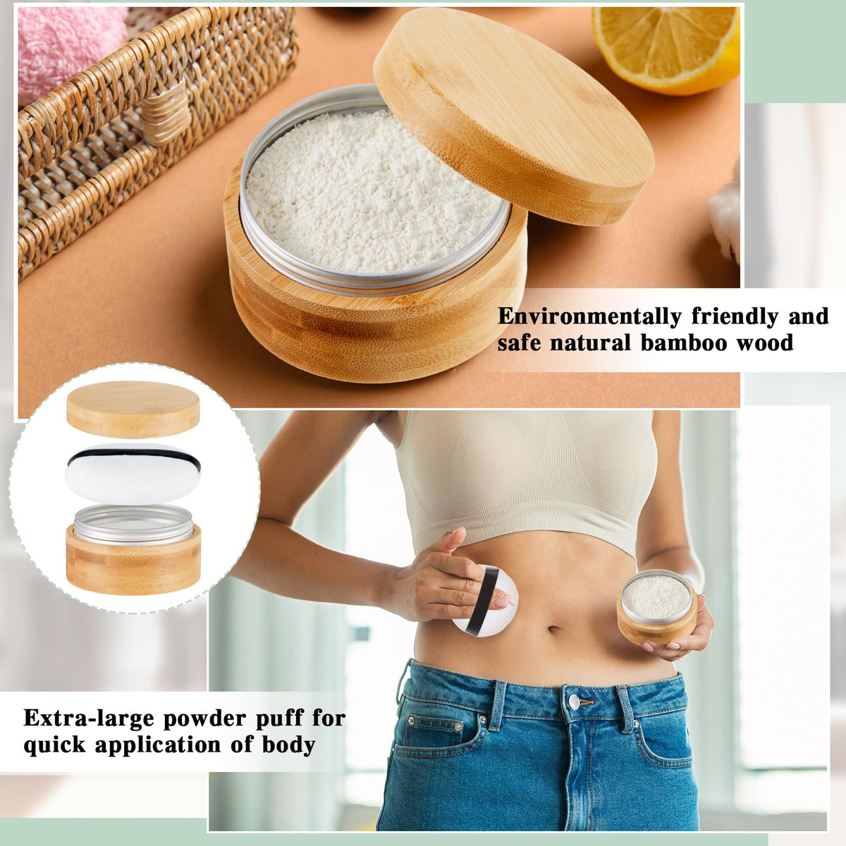 Frienda compact powder case with secure mesh seal prevents leaks.
