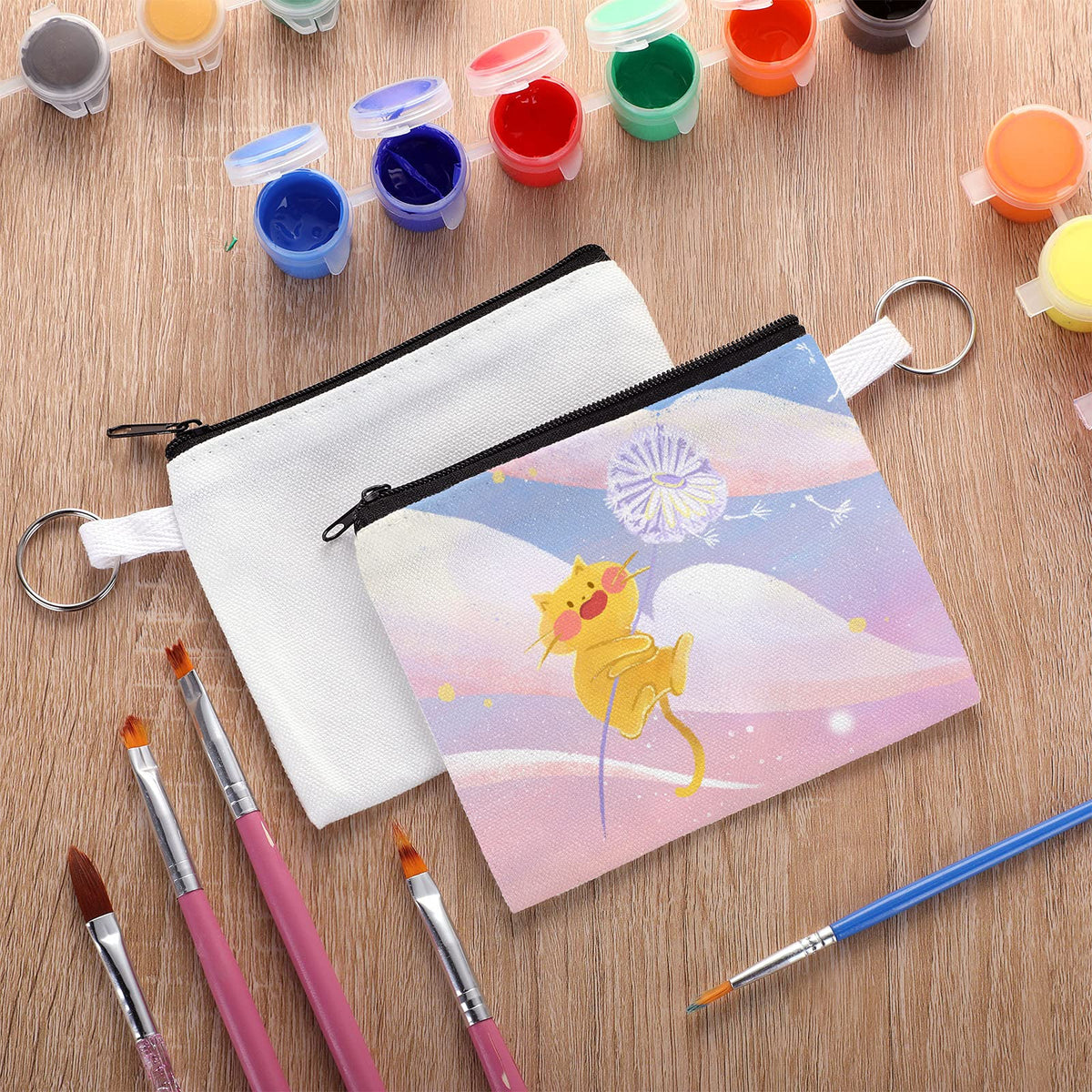 Frienda sublimation blank small coin canvas bag with key ring for accessories