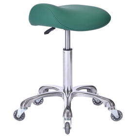 FRNIAMC saddle stool green, side view promoting upright posture for long clinic sessions