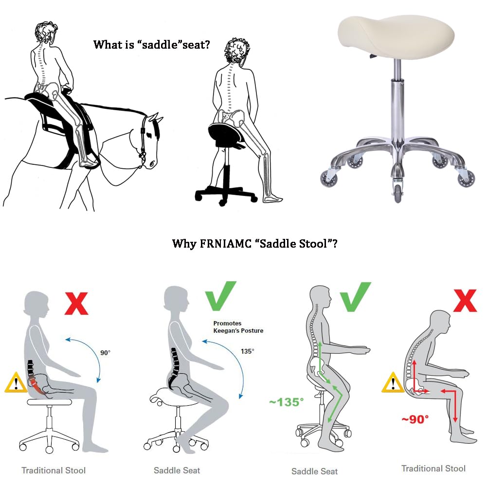 FRNIAMC saddle stool padded leather seat enhances comfort during long sessions