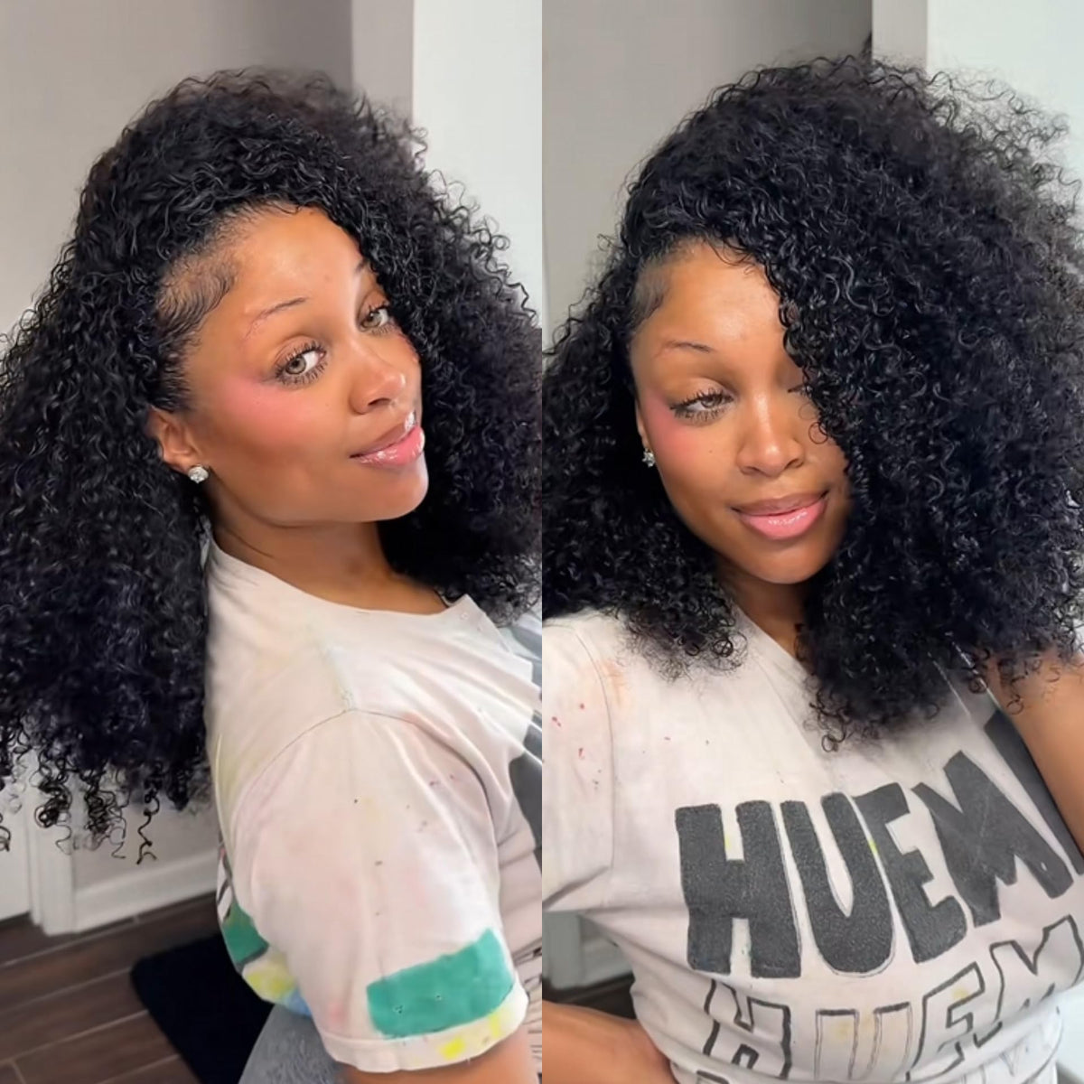 Frodio kinky curly half wig 20 inches close-up shows soft texture for everyday wear.