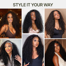 Frodio kinky curly half wig 3-in-1 styling options close-up for versatile looks.