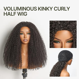 Frodio kinky curly half wig glueless cap assembly close-up shows easy fit.