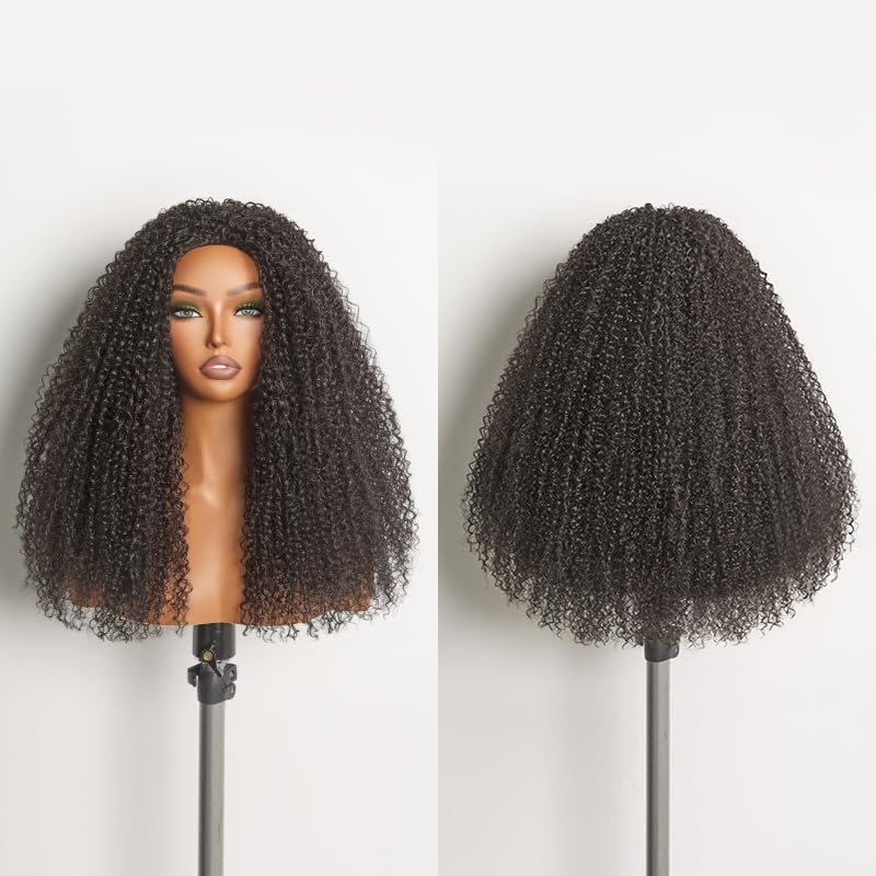 Frodio kinky curly half wig ready-to-wear packaging close-up shows instant styling.