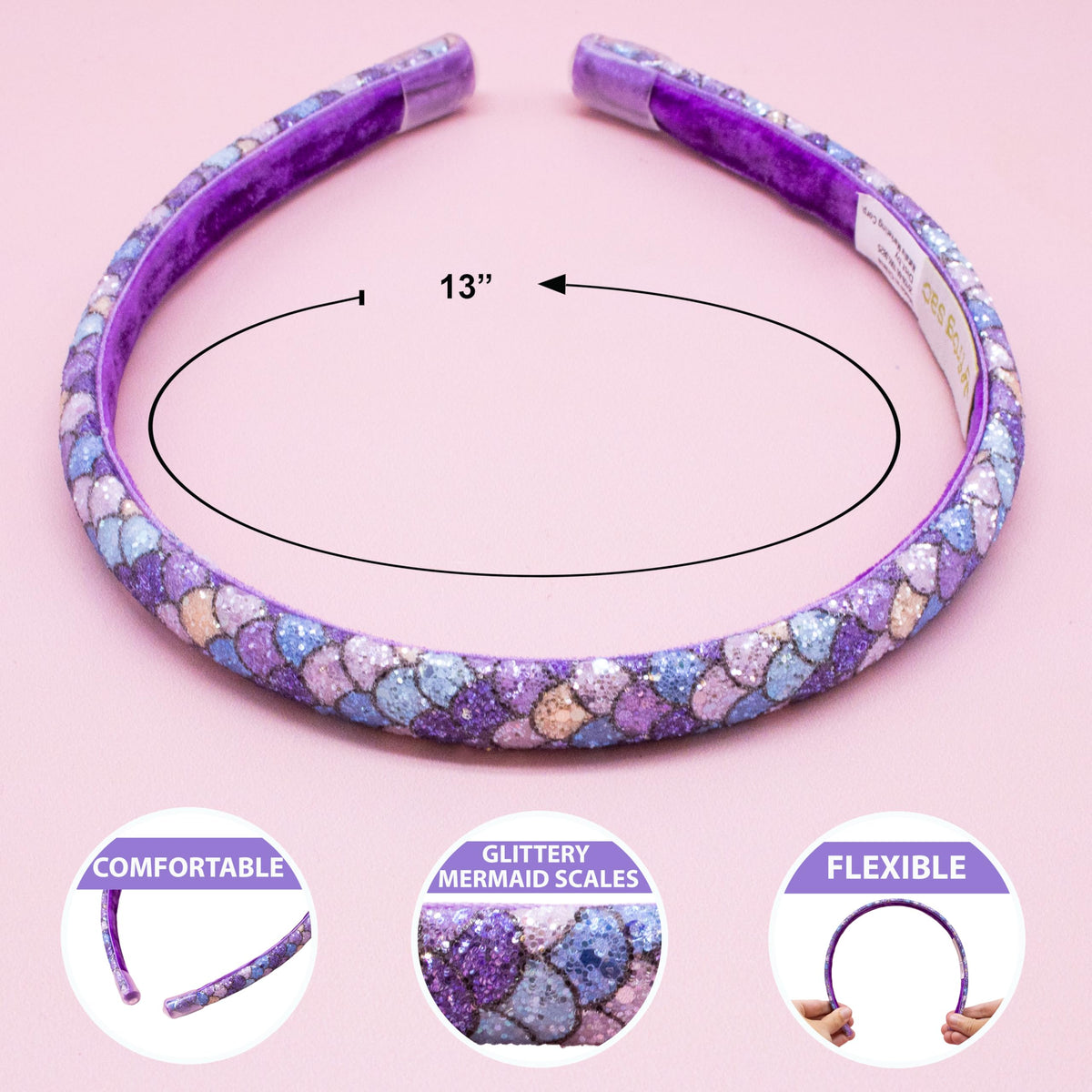 FROG SAC mermaid glitter headband aqua sparkles and holds hair back during playdates