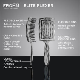 Fromm Elite Flexer ceramic pins smoothing frizz and flyaways across hair.