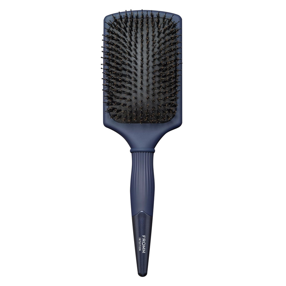 Fromm Intuition Glosser paddle brush navy close-up for detangling and shine.