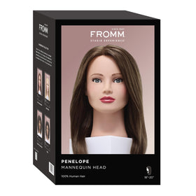 Fromm Penelope mannequin hair 18-20 inch for realistic fitting practice.