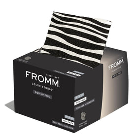 Fromm pop up hair foils with zebra pattern packaging for quick, mess-free setup.