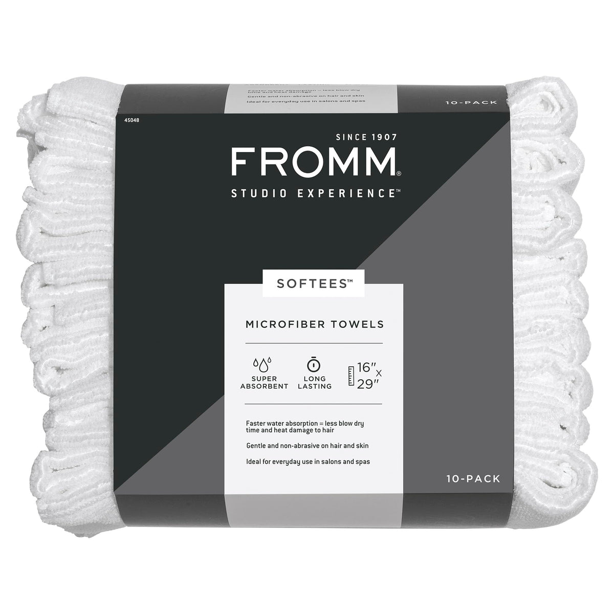 Fromm Softees microfiber towel with absorbent hair wrap for quick salon moisture control.