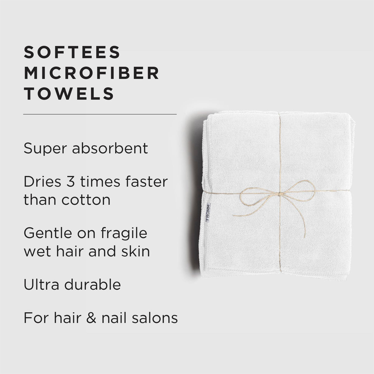 Fromm Softees ultra-soft fabric towel ideal for delicate wet hair and skin care.