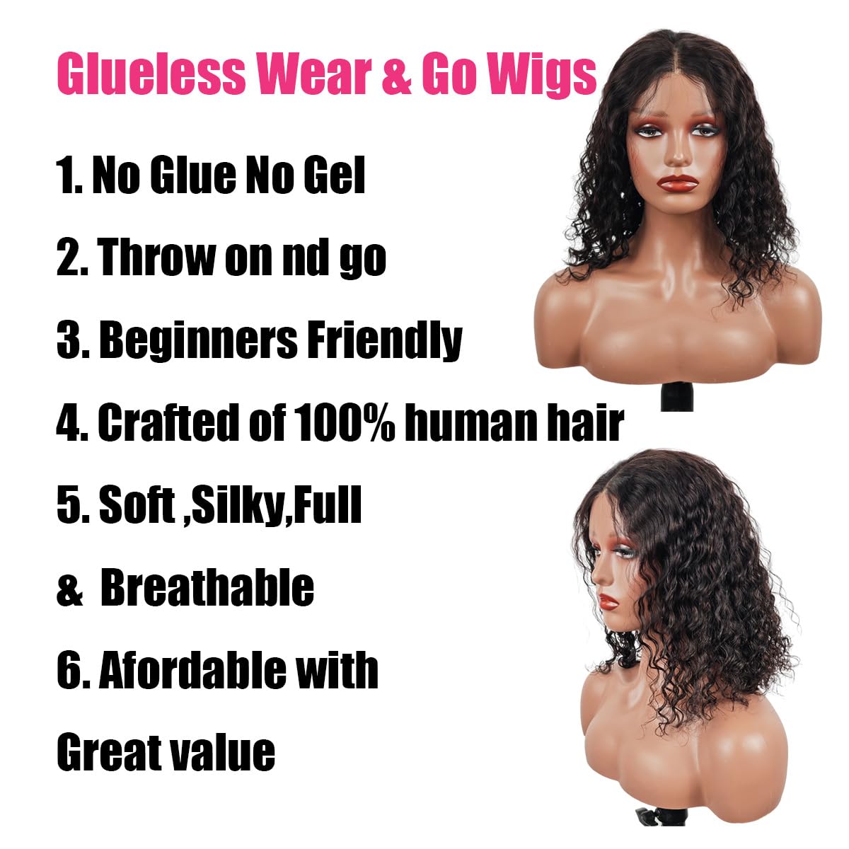 Fronbanis Wear and Go glueless wig bob four combs ensure stability during wear