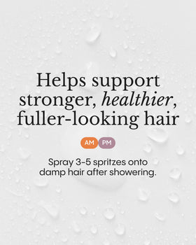FRØYA Hair close-up shows smoother, shinier strands after misting.