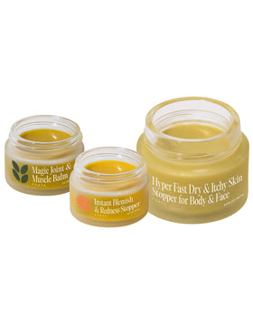 FRØYA complete apothecary pack shot illustrating a natural three-piece skincare set for face and body