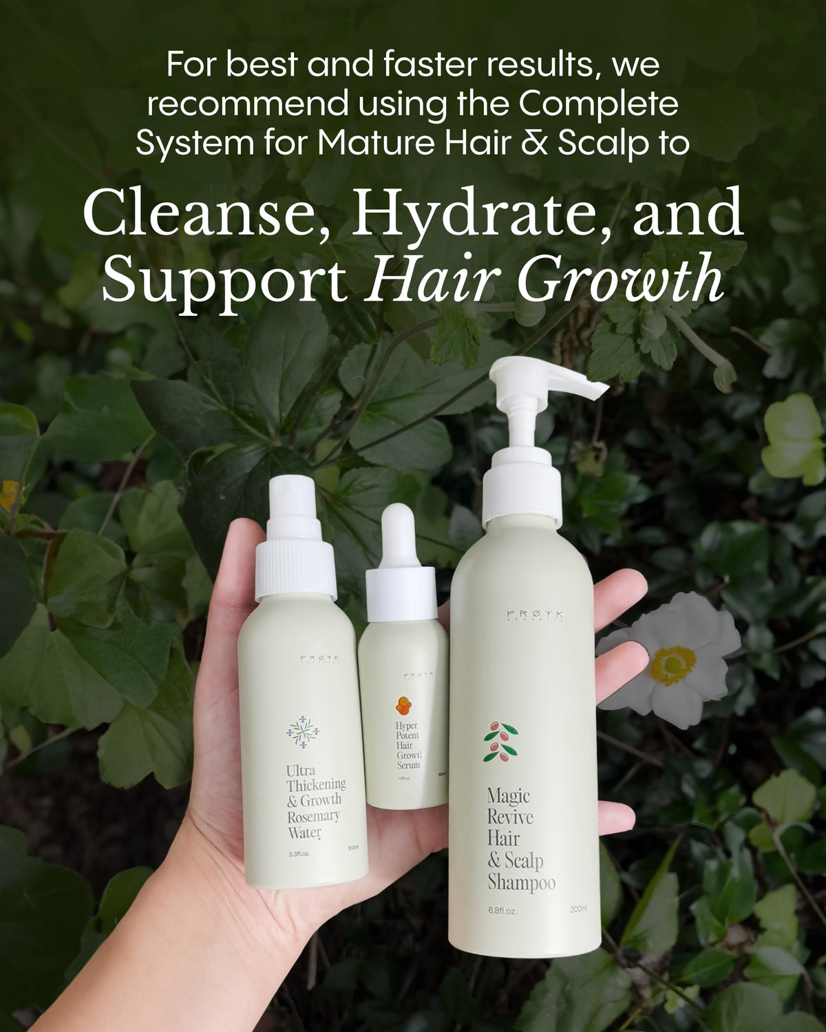 FRØYA Organics peppermint note for a cool, invigorating scalp feel.