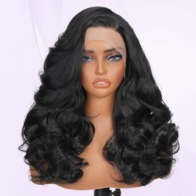 Frozen Beauty body-wave synthetic wig delivers voluminous curls and low maintenance.