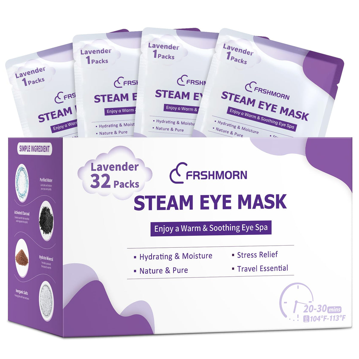FRSHMORN 32-pack steam eye mask front view for sleep and relaxation.