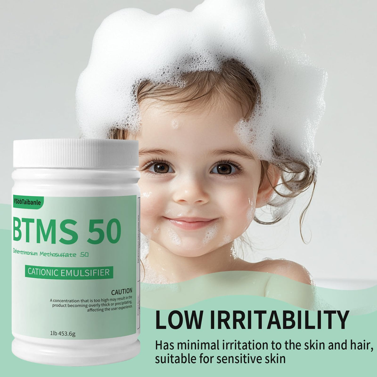 FSbbTaibanle BTMS-50 bottle with label highlights plant-based conditioning emulsifier