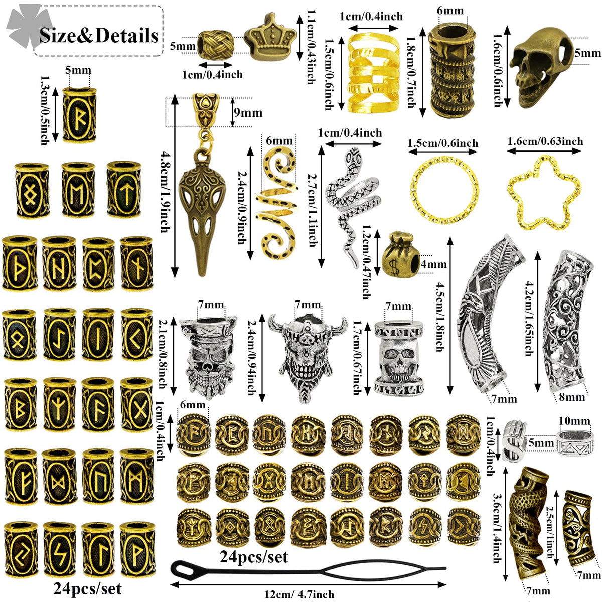 Fscwlmon runic beads set offers vintage Viking vibe for daily wear.