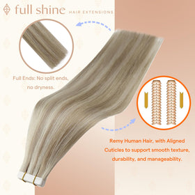 Fshine extensions in ash blonde and 613 highlights under natural light